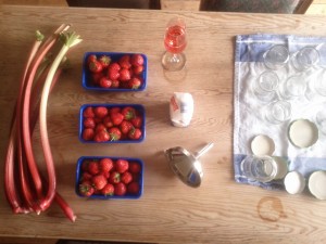 Zutaten für die Erdbeere Rhabarber Konfitüre